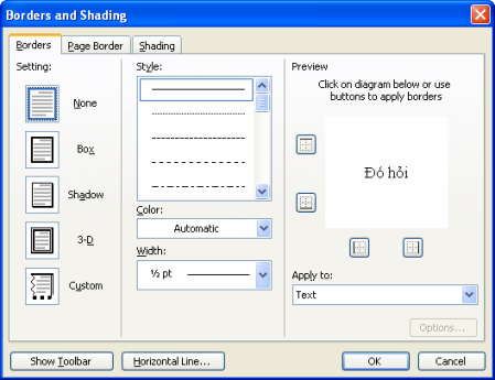 Hướng dẫn Word 2003 cơ bản: đặt Tab, đánh chỉ mục, vẽ đường viền cho văn bản - Phần 6