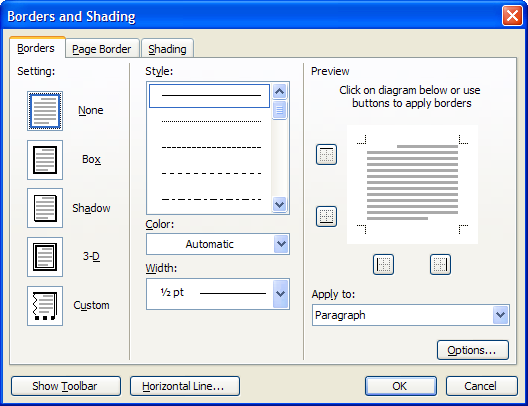 Thêm đường viền, tạo bóng đổ trong Microsoft Word 2003 - Phần 9