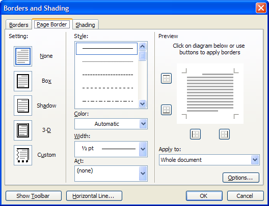 Thêm đường viền, tạo bóng đổ trong Microsoft Word 2003 - Phần 9