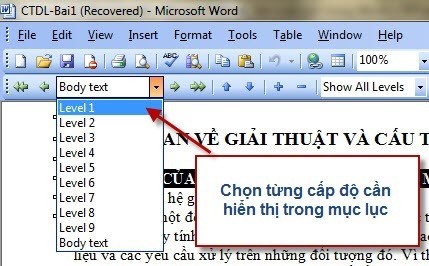 Tạo mục lục cho văn bản trong Microsoft Word 2003