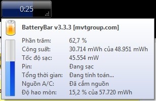 BatteryBar: hiển thị chi tiết dung lượng Pin của laptop