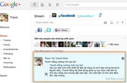 Nội dung từ Facebook đã nằm trên G+