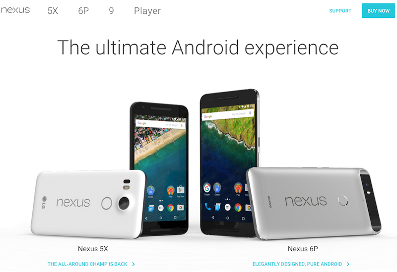 Trang chủ Nexus của Google đã cập nhật Nexus 6P và Nexus 5X