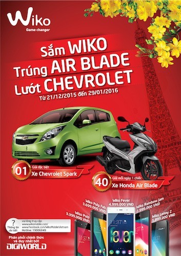 Digiworld cũng ra mắt chương trình khuyến mãi cuối năm “Sắm Wiko trúng Airblade lướt Chevrolet” 