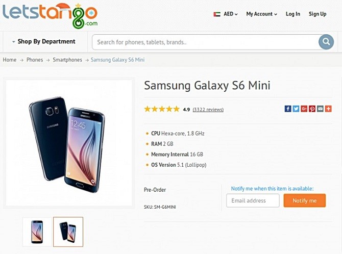 Galaxy S6 Mini màn 4,6 inch lộ diện ở trang bán hàng trực tuyến