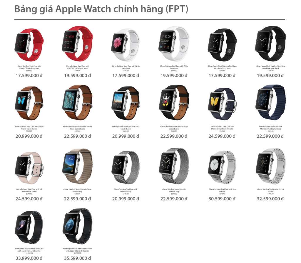 Lộ bảng giá Apple Watch chính hãng từ FPT