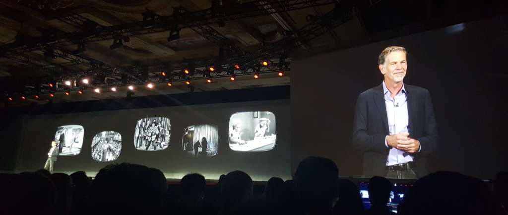 Reed Hastings on stage at the opening CES keynote.