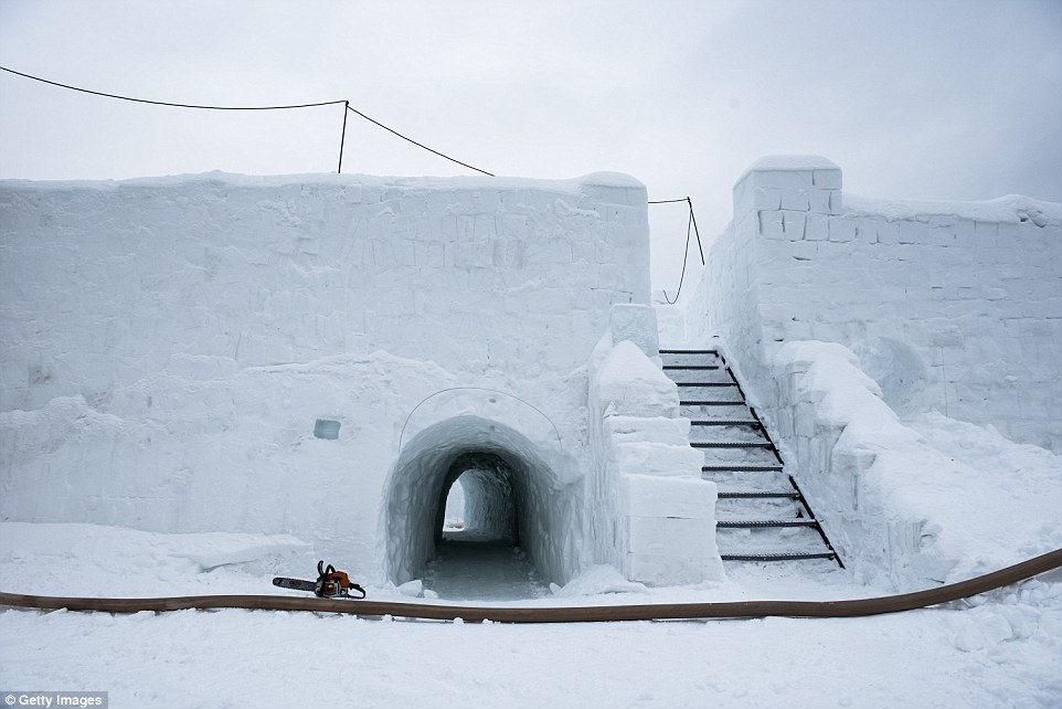 A wall with tunnel access to the giant maze is seen during construction of the maze, which will be larger than ten tennis courts placed together when finished