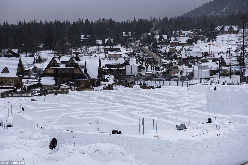 The maze, which is created entirely out of blocks of ice, is set to smash the current world record and become the largest frozen labyrinth