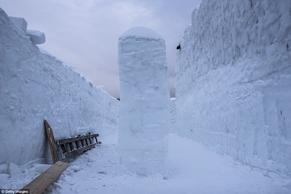 Chill seeking: This image shows a passageway that's under construction beneath wintry skies. Visitors will need to wrap up warm while attempting to conquer the maze