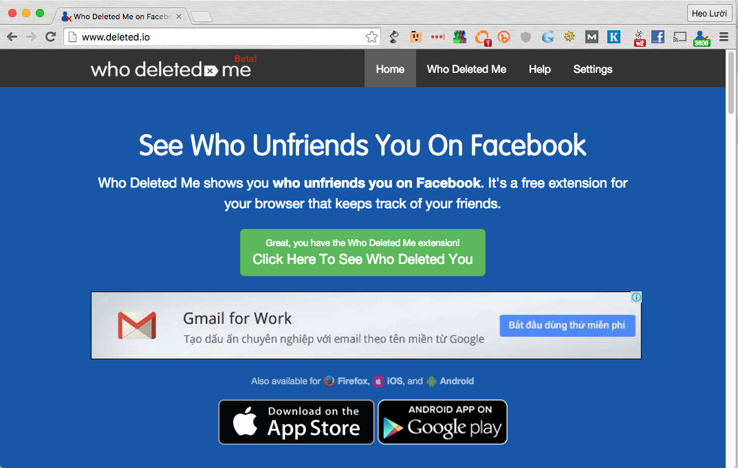 Ứng dụng giúp phát hiện ai đó Unfriends bạn trên Facebook