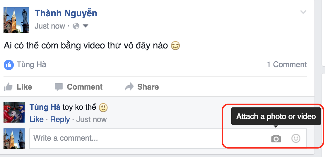 Sau ảnh và stickers, Facebook cho phép đưa video vào comment, nhiều người dùng đã được thử