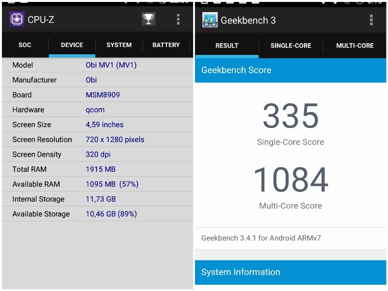 Điểm GeekBench và thông tin từ CPU-Z