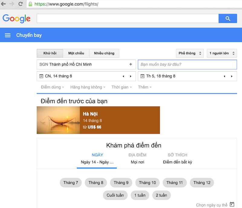 Theo dõi giá vé máy bay với Google Flights