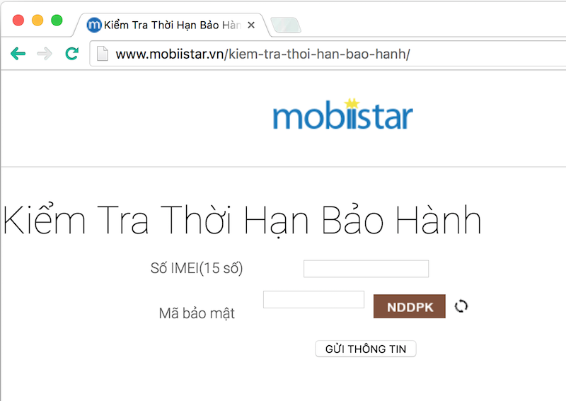 Kiểm tra bảo hành điện thoại Mobiistar