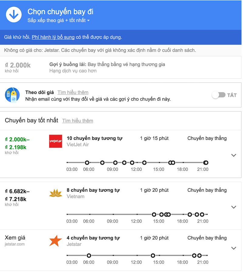 Theo dõi giá vé máy bay với Google Flights