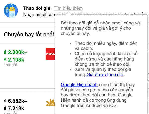 Theo dõi giá vé máy bay với Google Flights