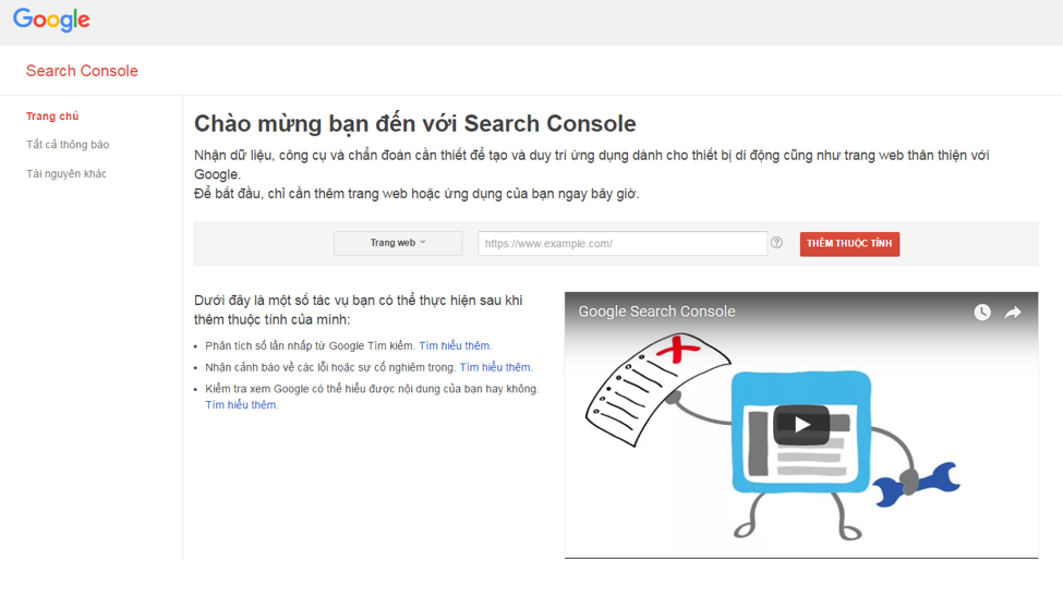 Màn hình Google Search Console