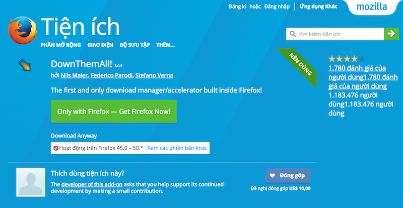 DownThemAll trên Firefox có cập nhật mới, bạn không cần kiếm Crack IDM để tải file nhanh
