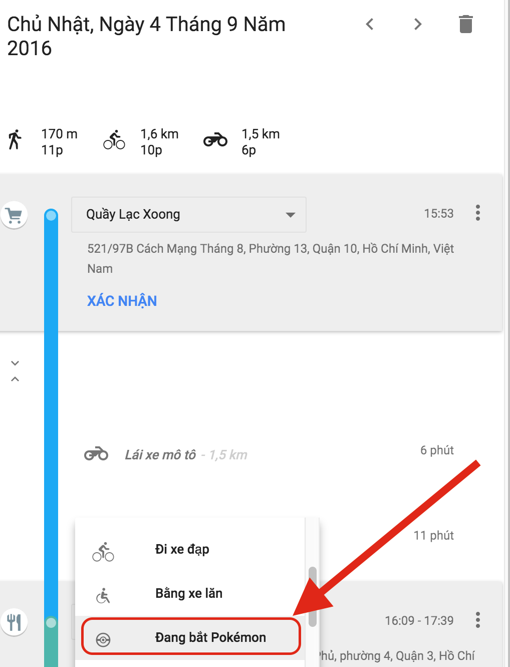 Google Maps thêm "Đang bắt Pokemon" vào dòng thời gian (Timeline)