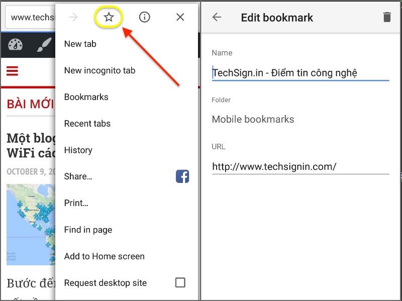 Lưu địa chỉ website (bookmark) trên smartphone