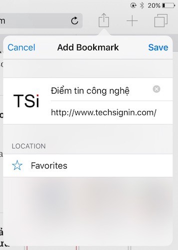 Lưu địa chỉ website (bookmark) trên smartphone 