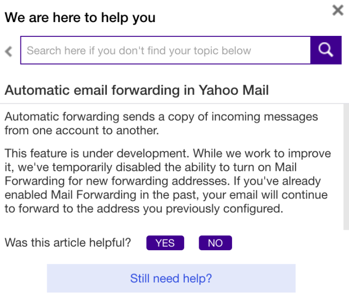 Yahoo tắt chức năng tự động chuyển tiếp mail