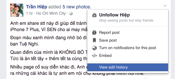 Facebook bỏ hiển thị chỉnh sửa trên bài viết