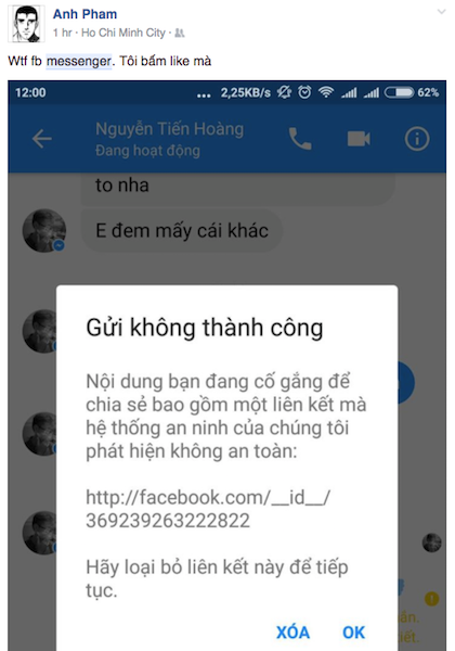 Messenger trên Facebook sáng nay bị lỗi không thể gửi nút Like