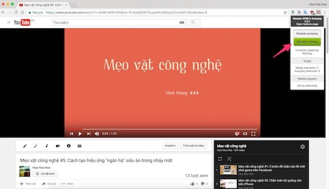 Tắt tự động phát video khi truy cập website bất kì