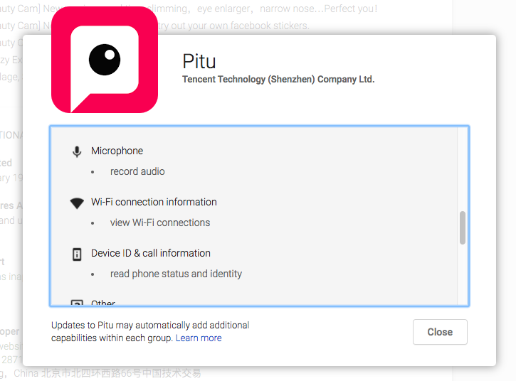Tương tự Meitu, app làm đẹp Pitu cũng đòi bạn cấp rất nhiều quyền