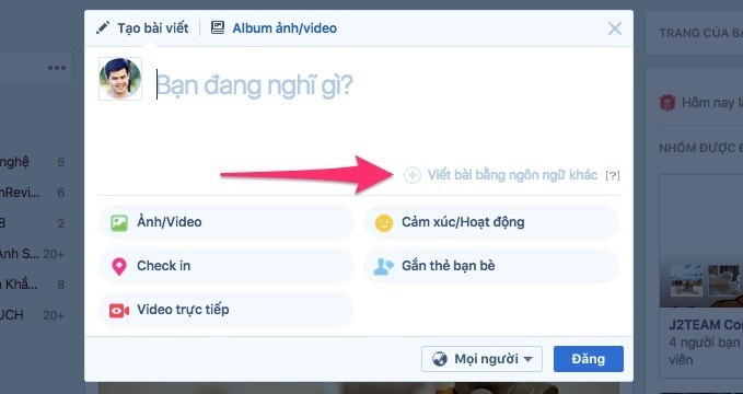 Cách đăng status đa ngôn ngữ trên tài khoản Facebook cá nhân