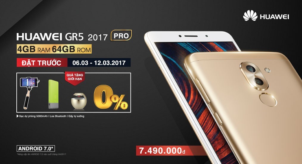 Huawei GR5 2017 Pro lên kệ: 4GB / 64GB, pin 3340mAh, giá 7,5 triệu đồng