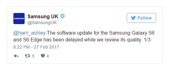 Samsung hoãn cập nhật Android 7.0 cho Galaxy S6 với lí do 'đánh giá chất lượng'