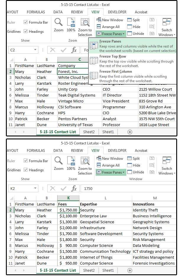 Chia màn hình, freeze panes, format painter... trên tập tin Excel lớn