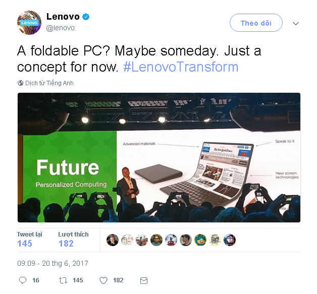 Lenovo trình diễn concept máy tính có thể uốn cong