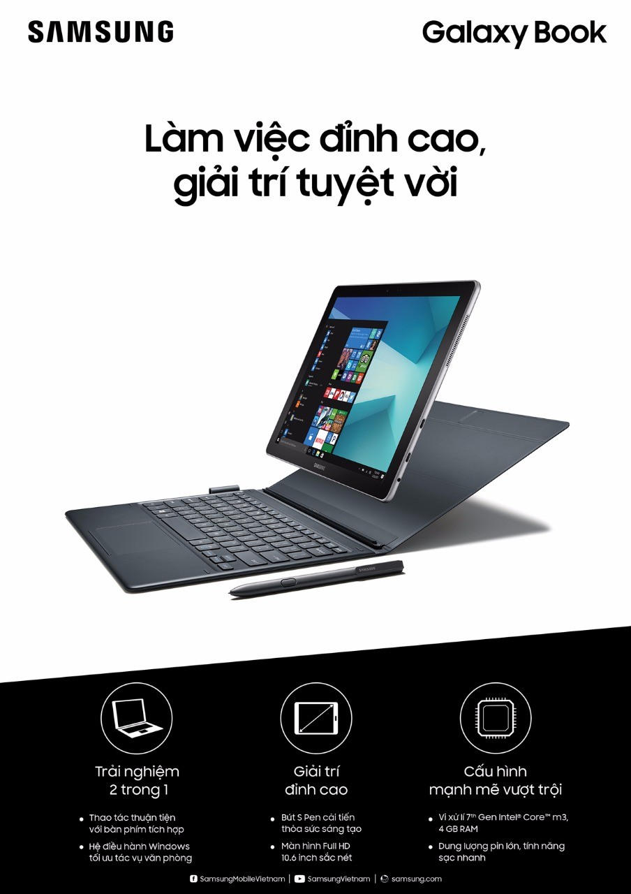 Samsung giới thiệu Galaxy Book và Galaxy Tab S3, giá 19,99 và 16,49 triệu đồng