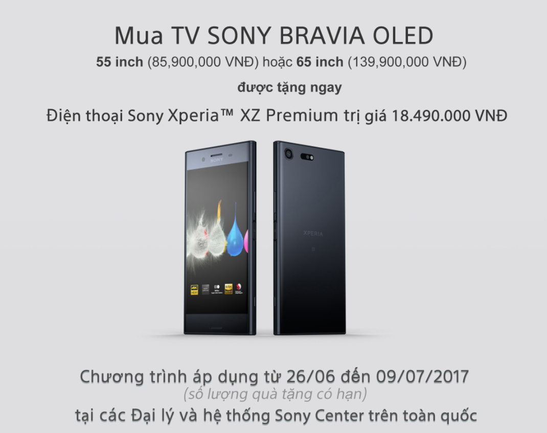 Sony bán TV BRAVIA OLED tặng kèm smartphone Xperia XZ Premium