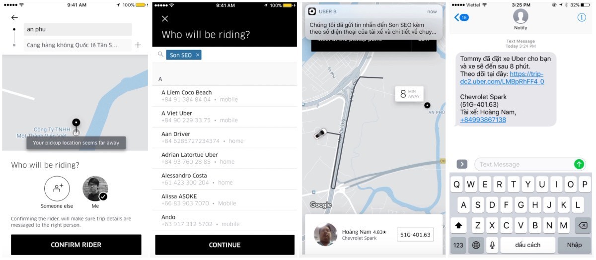 Uber có tính năng đặt xe cho người thân