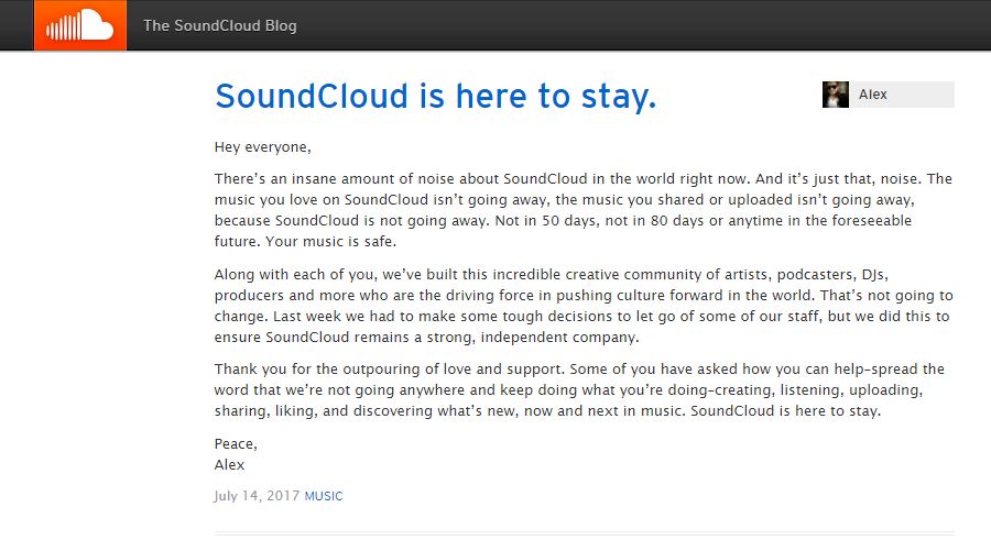 SoundCloud cho biết sẽ tiếp tục hoạt động, nhưng chưa biết như thế nào