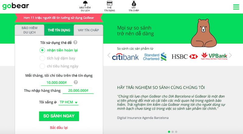 GoBear Việt Nam có chuyên trang tìm kiếm vay tín chấp