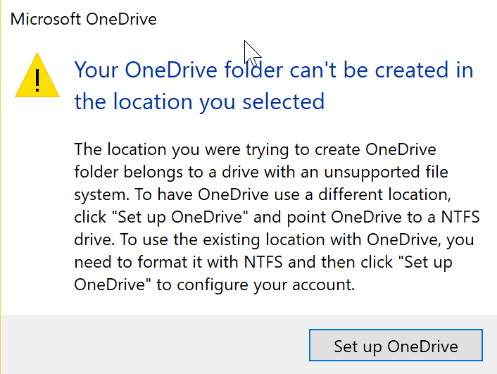 Ứng dụng OneDrive khoá tất cả các phân vùng không phải NTFS