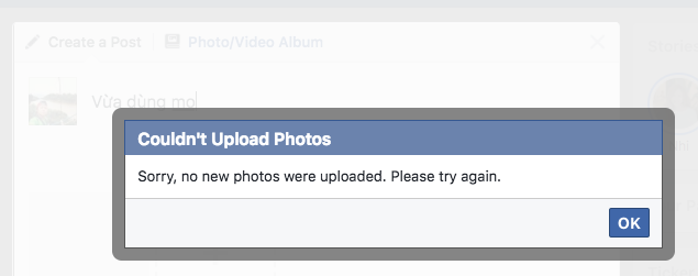 Facebook lại báo lỗi không thể đăng status, hình ảnh vào tối nay