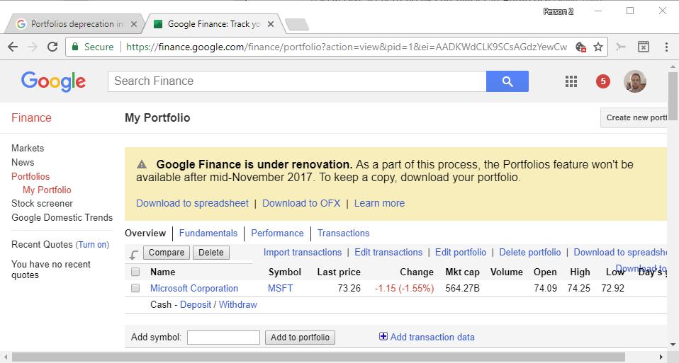 Google Finance: Tính năng portfolio sẽ "nghỉ hưu" vào tháng 11-2017