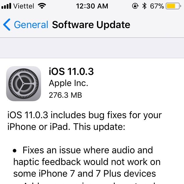 Apple vừa tung bản cập nhật iOS 11.0.3, sửa lỗi phản hồi xúc giác và cảm ứng trên màn hình