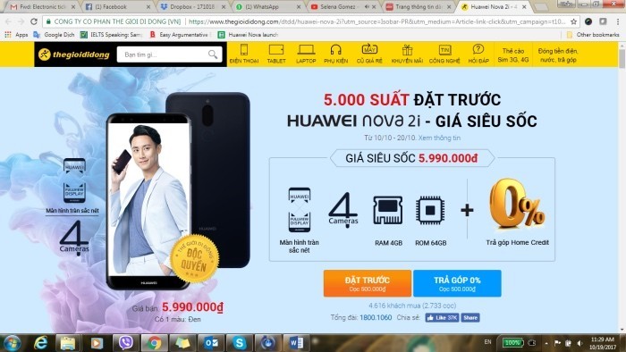 Nhanh tay đặt gạch Huawei nova 2i siêu phẩm giá 6 triệu đồng