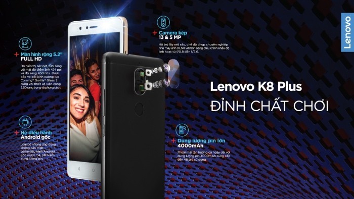 Lenovo K8 Plus ra mắt: camera kép, chạy Android gốc, giá 5,5 triệu đồng