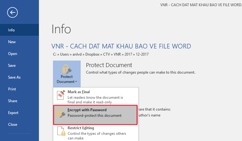 Cách đặt mật khẩu bảo vệ file Word, Excel và PowerPoint