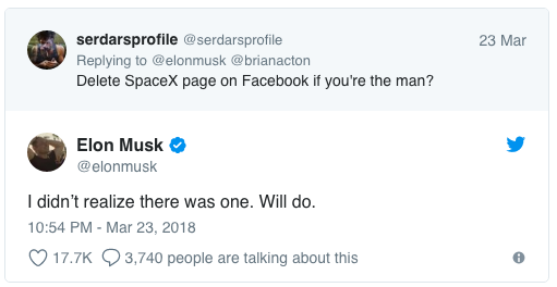 Elon Musk xóa fanpage facebook và cho là mình không biết chúng tồn tại