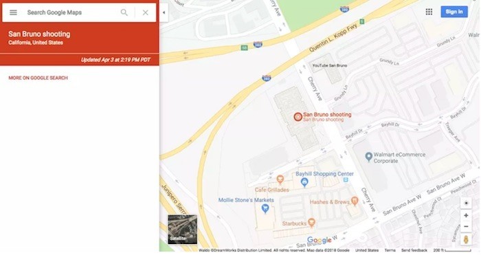 Google Maps đánh dấu tương tác lên trụ sở YouTube trên bản đồ